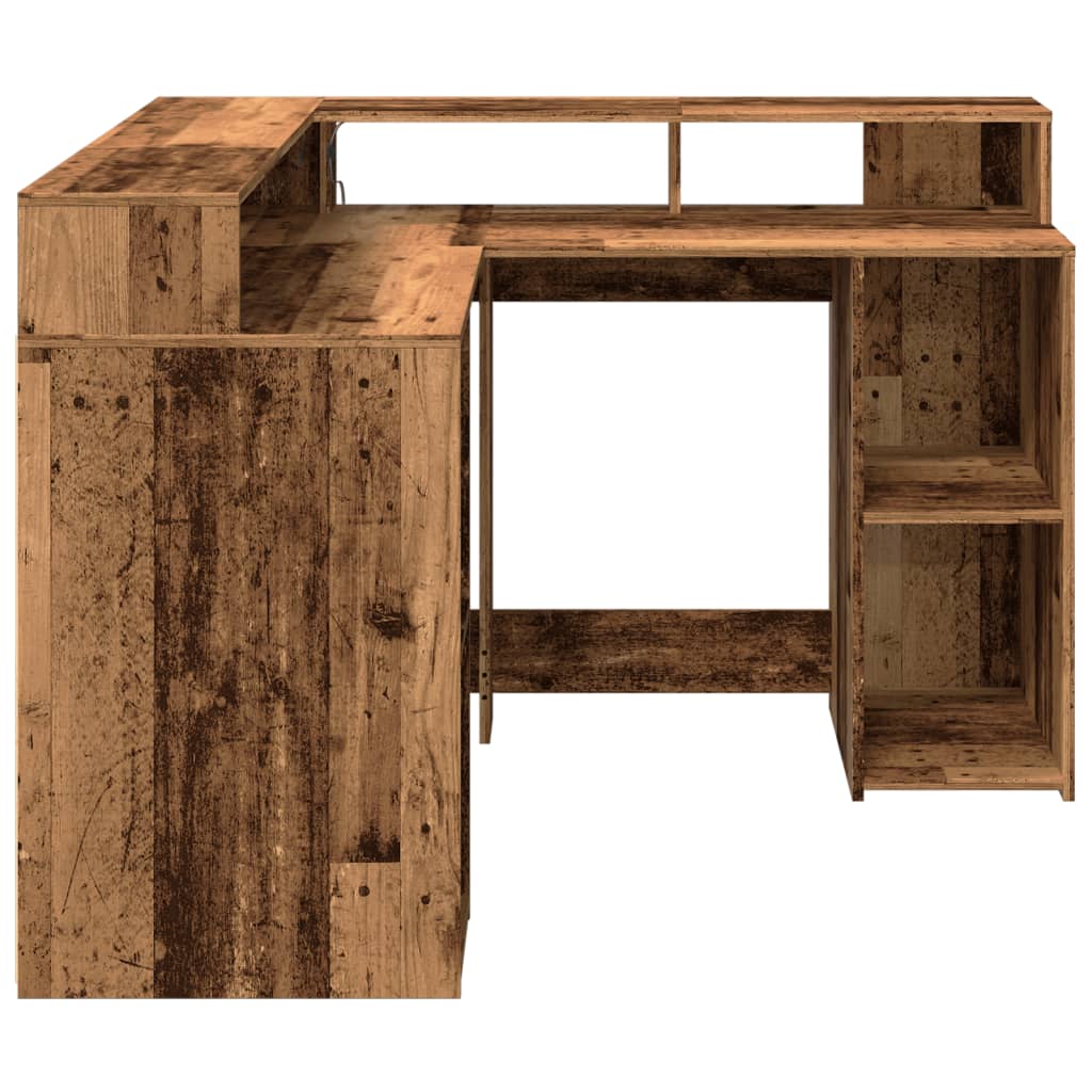 Desk with LED Lights Old Wood 130x130x91 cm Engineered Wood